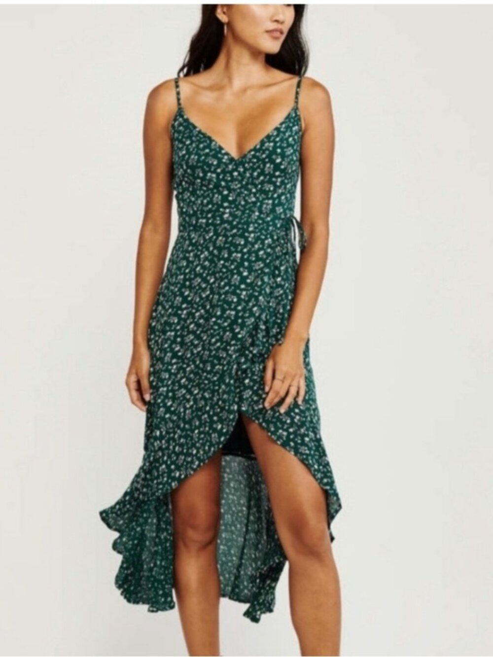 Abercrombie & Fitch Green White Floral Wrap Midi Dress L